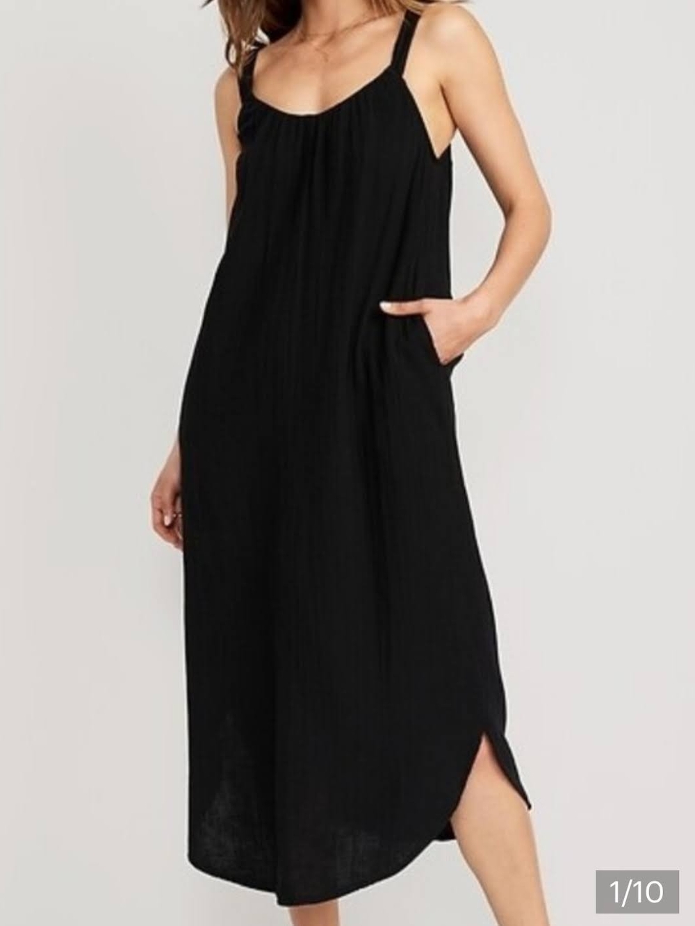Old Navy Plus Size Gauzy Cotton Black Adjustable Strap Dress with Side Slits